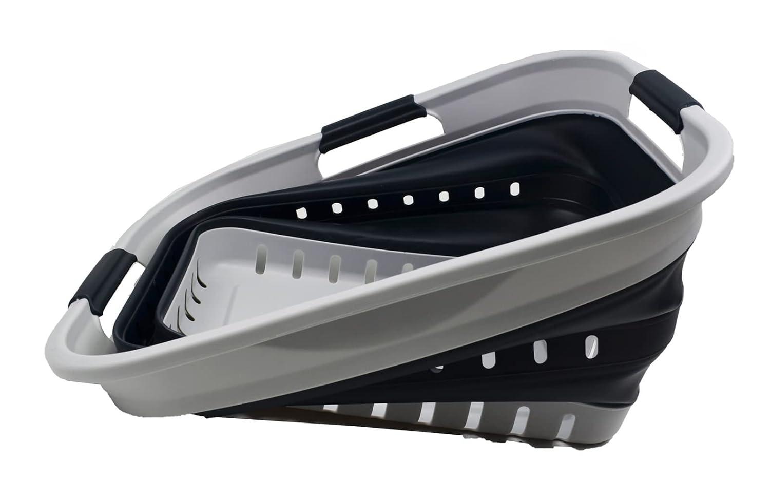 SAMMART 30L (8 gallon) Collapsible 3 Handled Plastic Laundry Basket, Grey/Slate Grey