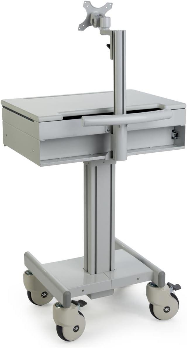 Displays2go Mobile Computer Carts, Locking Drawer, Height Adjustable, Steel, Plastic & MDF Construction – Gray (DWMDCOM) (DWMDC0M)