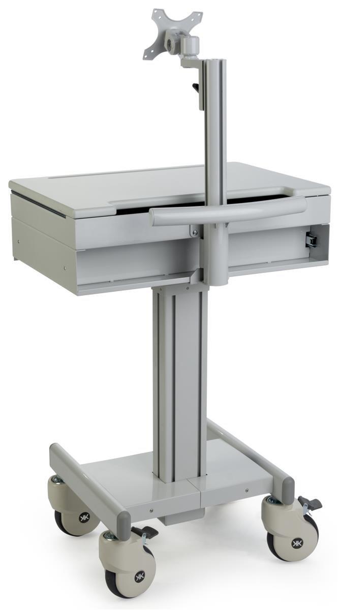 Displays2go Mobile Computer Carts, Locking Drawer, Height Adjustable, Steel, Plastic & MDF Construction – Gray (DWMDCOM) (DWMDC0M)