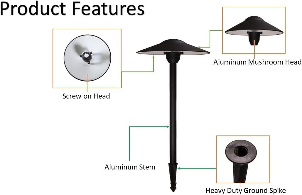 Black Cast Aluminum Low Voltage Mushroom Pathway Light