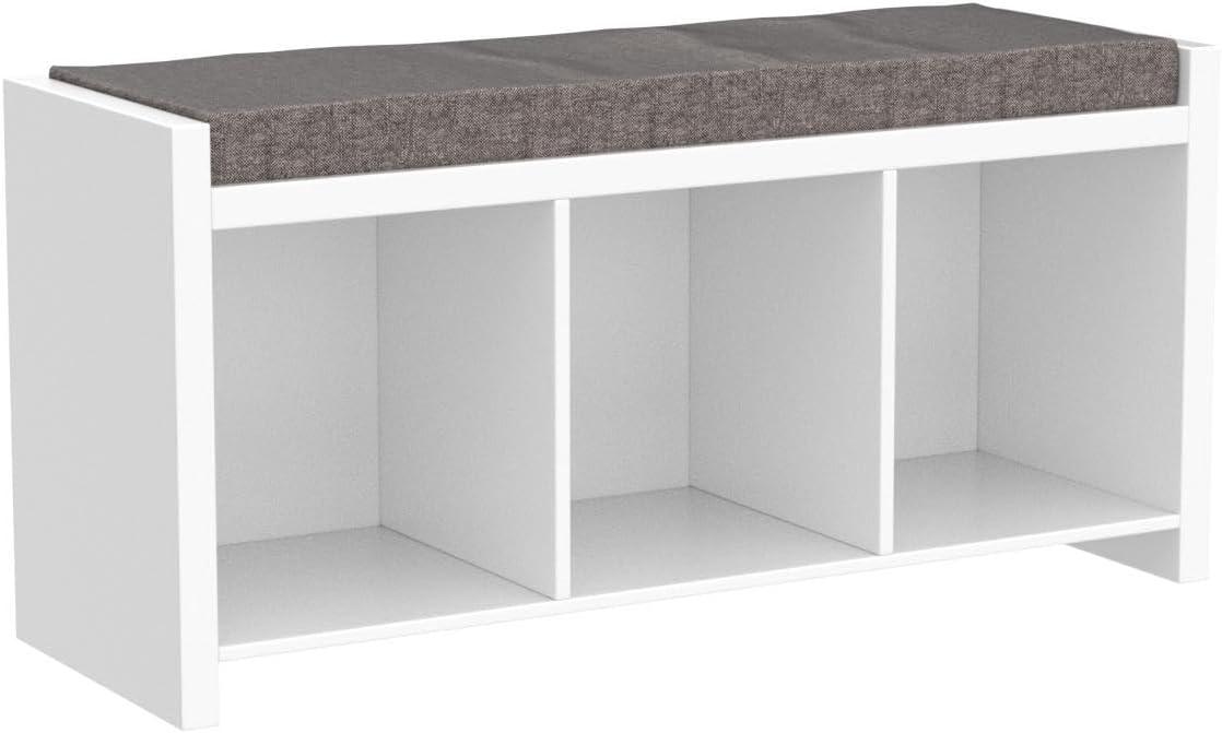 Honey-Can-Do Particle Board 37" W x 18.3" H 3-Cubby Shoe Storage Bench, White/Gray