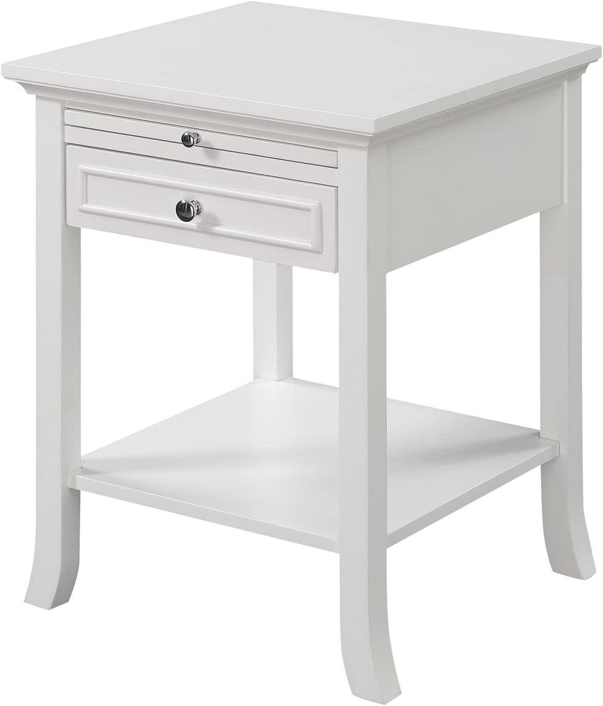 Logan White Wood End Table with Drawer and Storage Shelf