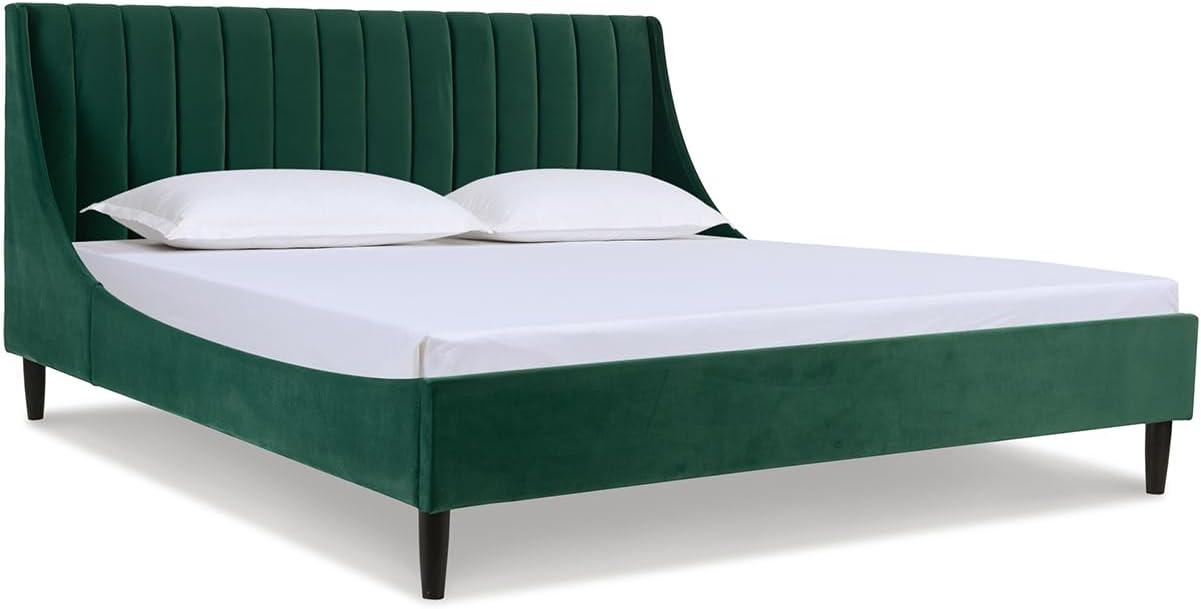 Aspen Vertical Tufted Headboard Platform Bed Set King Evergreen Velvet