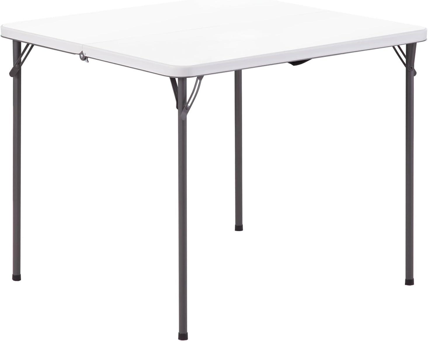 34" White Resin Folding Square Table with Alloy Steel Frame