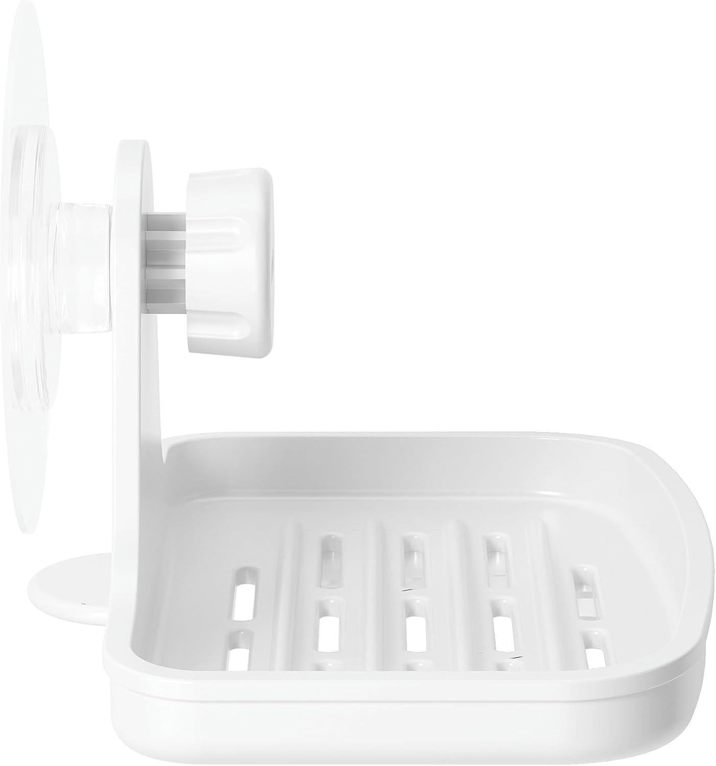 White Plastic Suction Cup Shower Soap Dish with Drainage