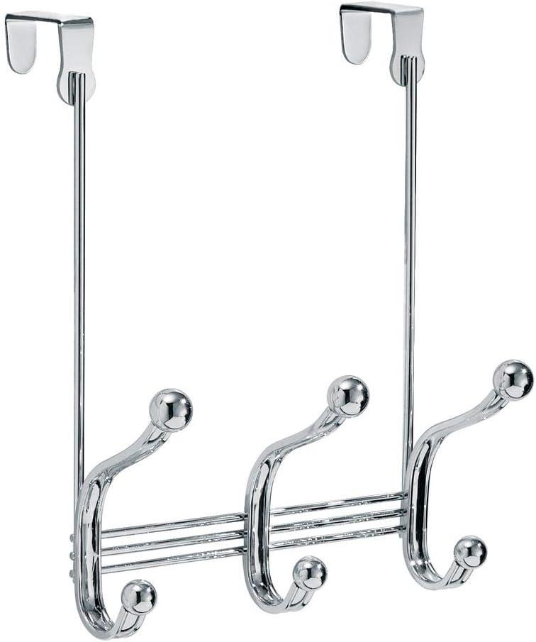 Chrome Steel Over-the-Door 3-Hook Clothes Rack