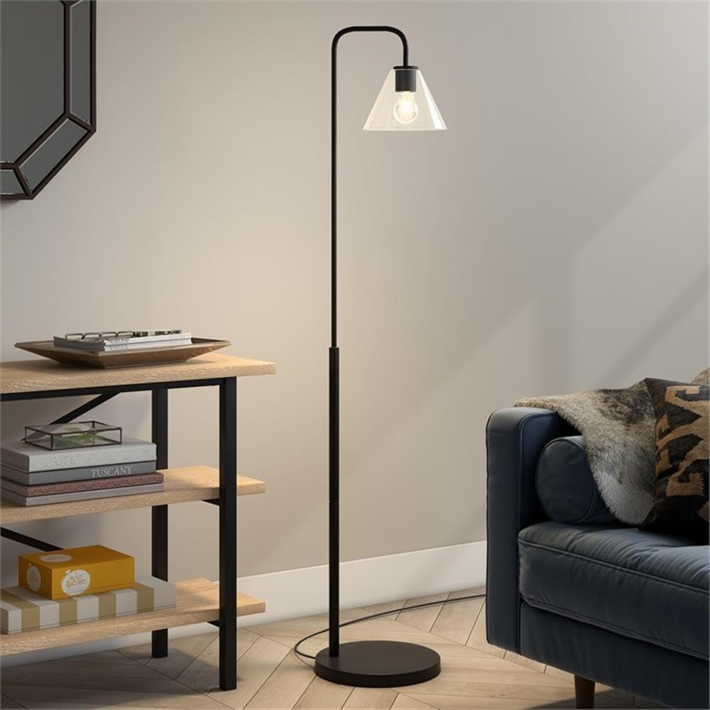 Evelyn&Zoe Henderson Arc Floor Lamp with Glass shade in Blackened Bronze/Clear