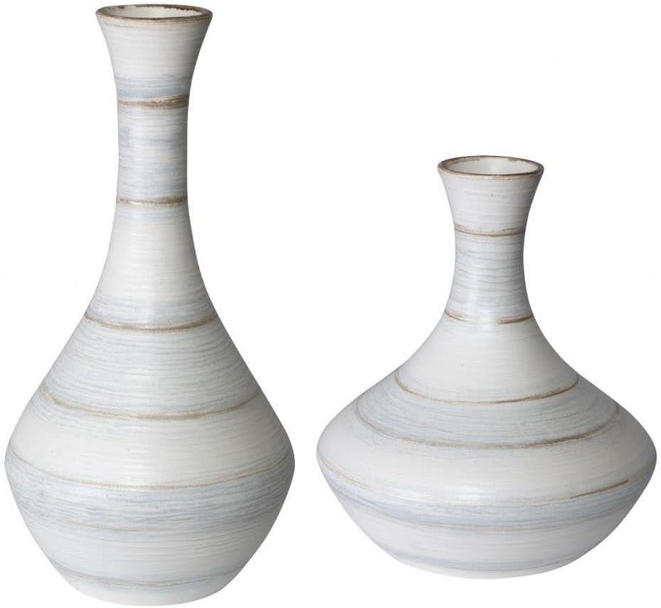 Uttermost Potter Striped Ivory Blue Ceramic Vases Set of 2