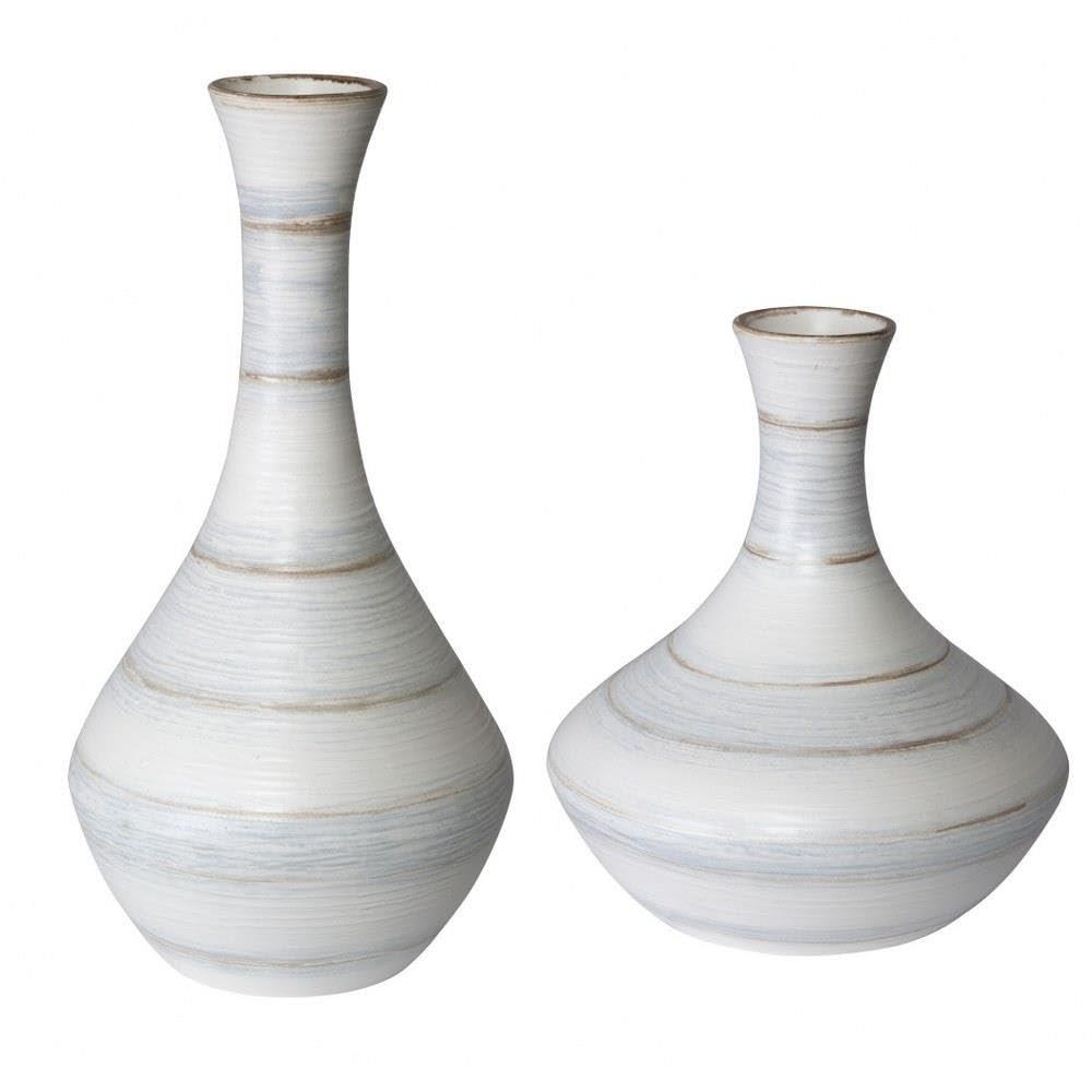 Uttermost Potter Striped Ivory Blue Ceramic Vases Set of 2