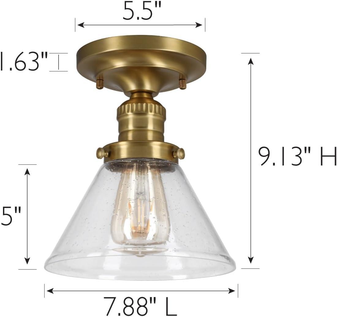 Satin Gold and Clear Glass Semi-Flush Ceiling Light