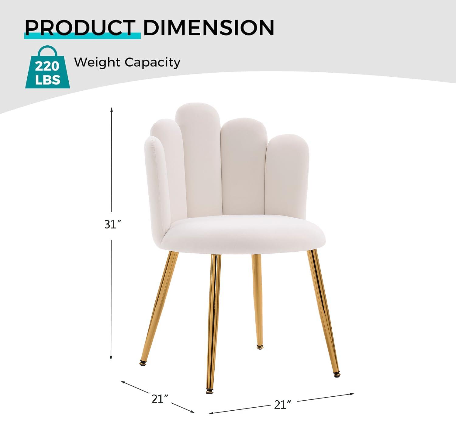 Vanity Chair with Back Makeup Chair for Makeup vanities Modern Cute Velvet armless Accent Chair with Gold Legs for Living Room/Bedroom/Kitchen (1, Ivory White)