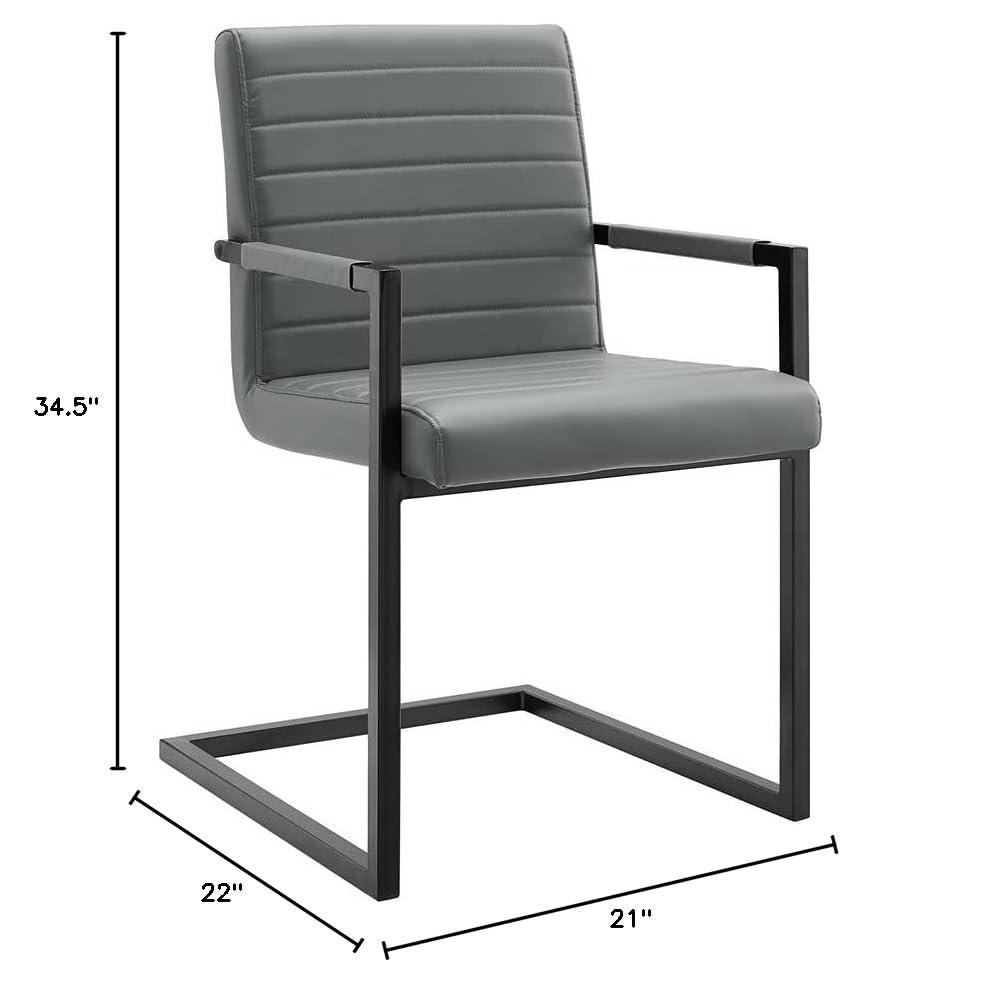 Gray Vegan Leather Upholstered Arm Chair with Metal Frame