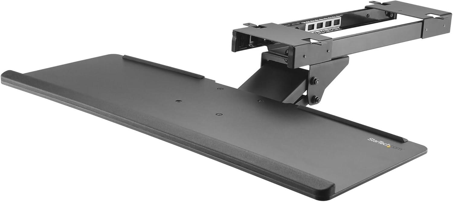Adjustable Black Steel and Plastic Under-Desk Keyboard Tray
