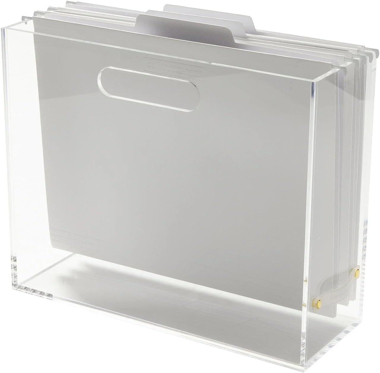 RUSSELL + HAZEL Acrylic File Box Slim: Clear Desk Organizer, Office Supplies, File Holder, 10" H x 12.25" D x 4.5" W