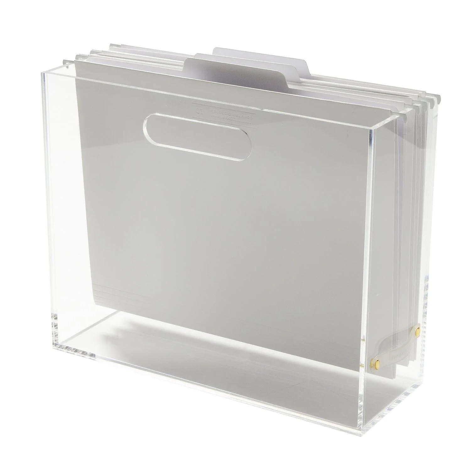 RUSSELL + HAZEL Acrylic File Box Slim: Clear Desk Organizer, Office Supplies, File Holder, 10" H x 12.25" D x 4.5" W