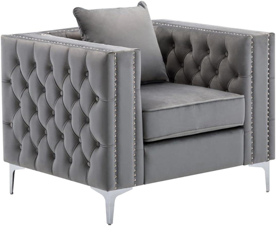 Gray Velvet Handcrafted Tufted Accent Chair