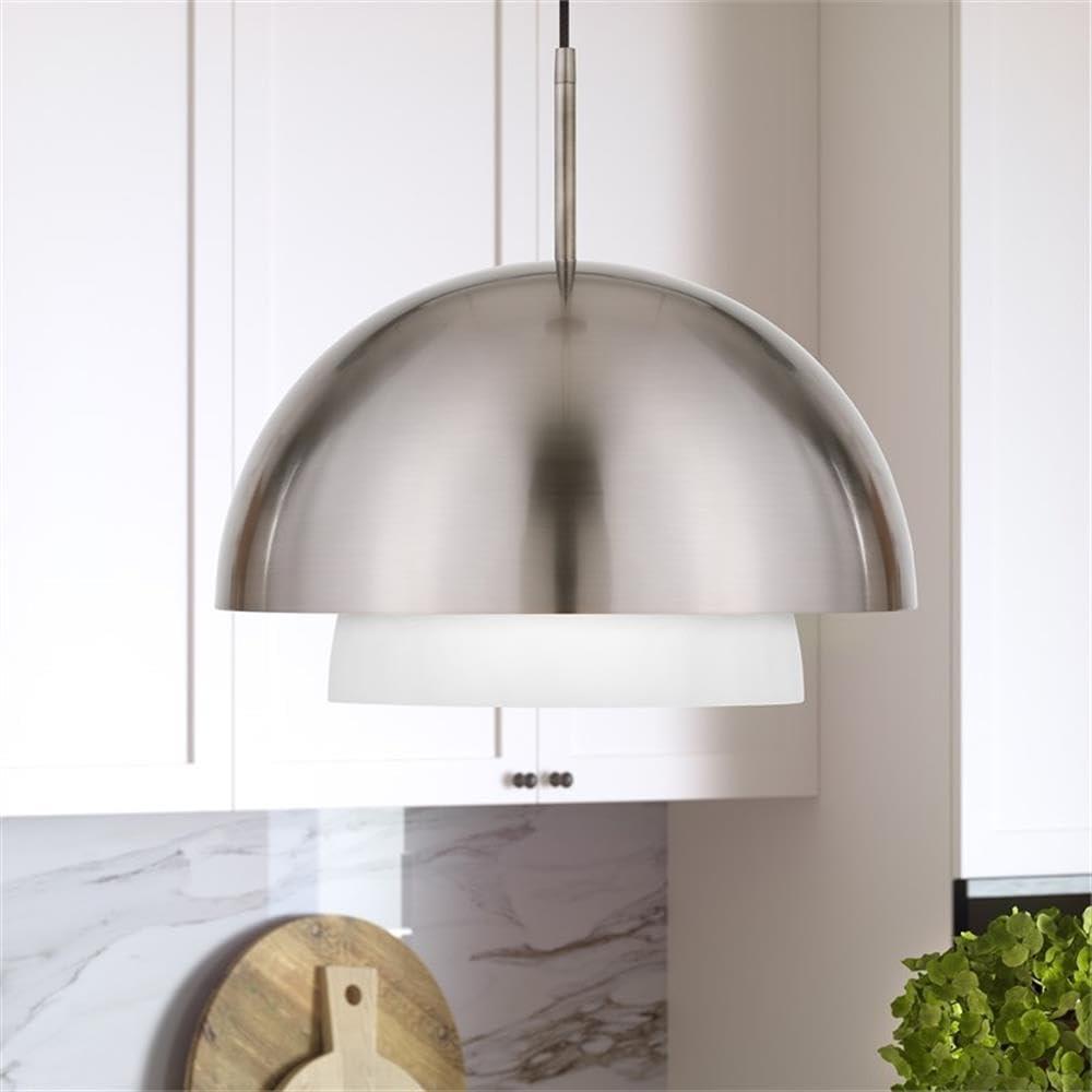 Evelyn&Zoe 15" Brushed Nickel Metal/Glass Pendant