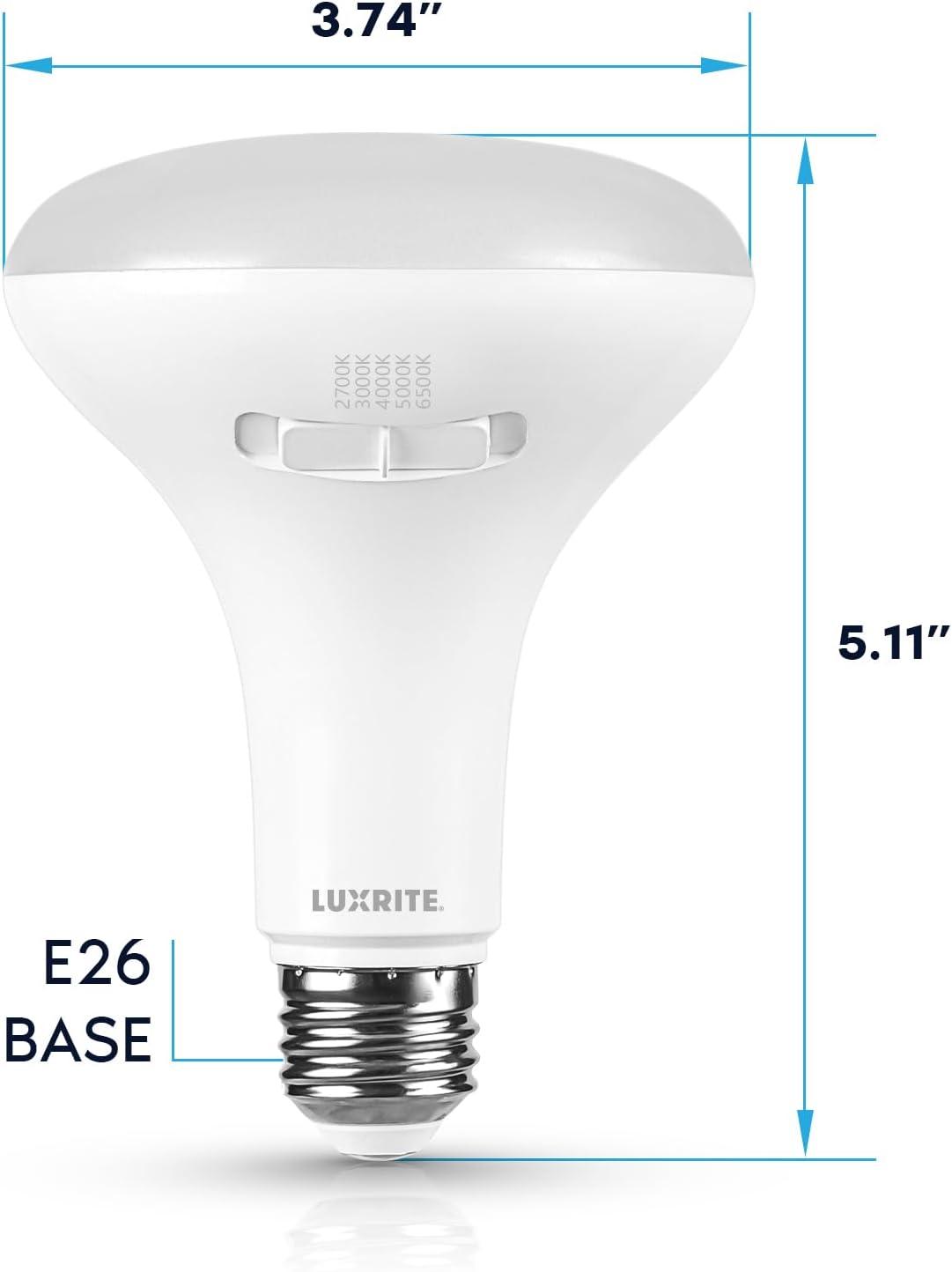 Luxrite BR30 LED Light Bulb =85W 5CCT 2700K 3000K 3500K 4000K 5000K, Dimmable, LED Flood Light Bulb, UL Listed, E26 Medium Base 6 Pack