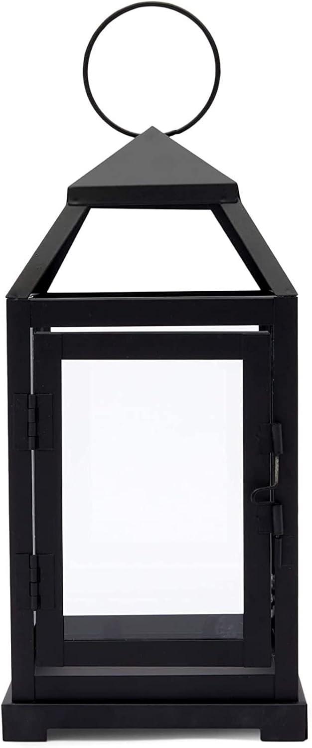 Juvale Black Decorative Candle Lantern, Decorative Metal Candle Holder with Tempered Glass, 5.3 x 11 in