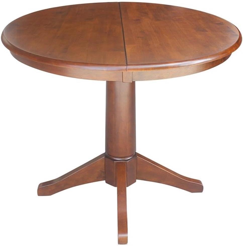 36" Magnolia Round Top Dining Table with 12" Leaf Espresso - International Concepts: Solid Parawood, Expandable, Pedestal Base