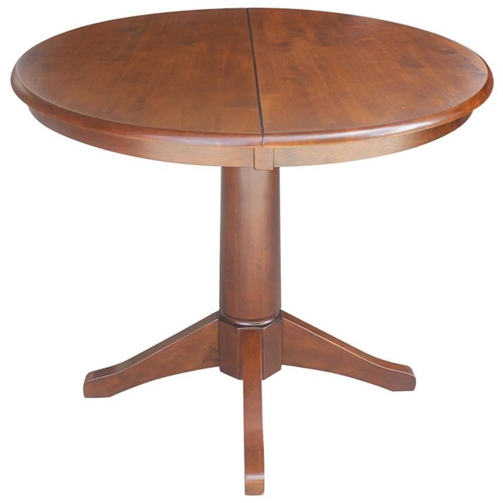 36" Magnolia Round Top Dining Table with 12" Leaf Espresso - International Concepts: Solid Parawood, Expandable, Pedestal Base