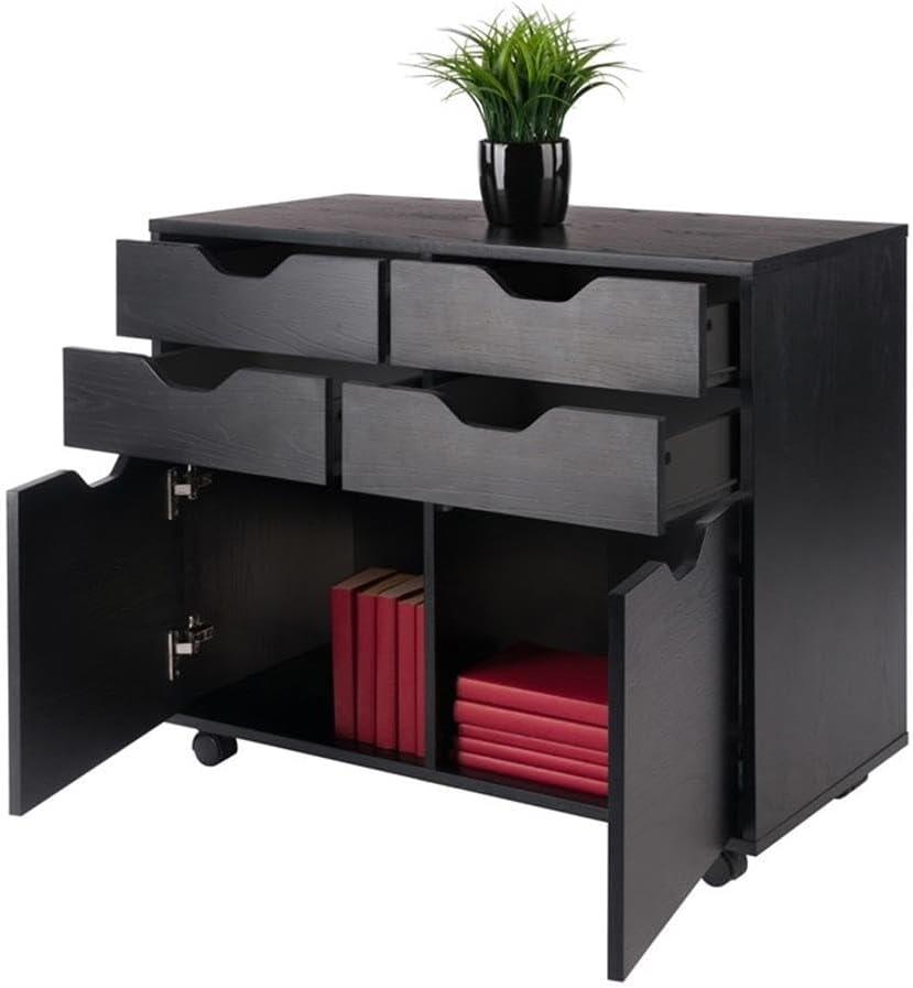 Halifax 2 Sections Mobile Storage Cabinet Black - Winsome: Wheeled Organizer with Locking Casters