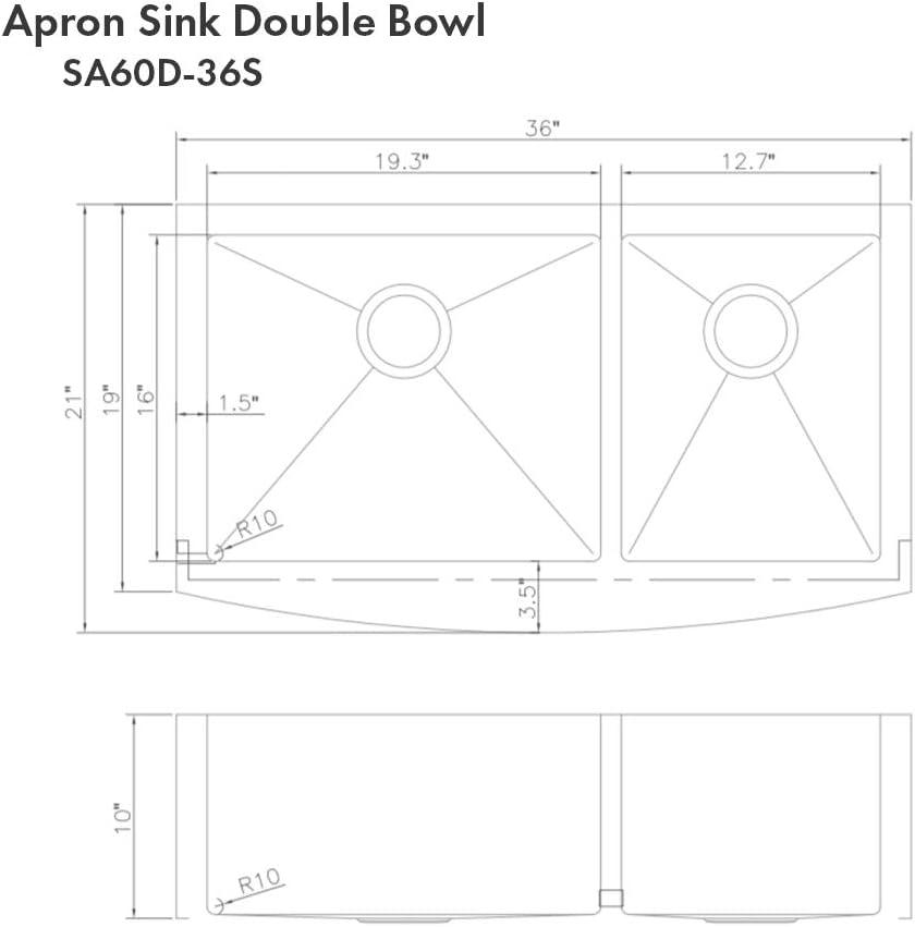 ZLINE 36 in. Courchevel Farmhouse Apron Mount Double Bowl DuraSnow Stainless Steel Kitchen Sink W/ Bottom Grid (SA60D-36S)