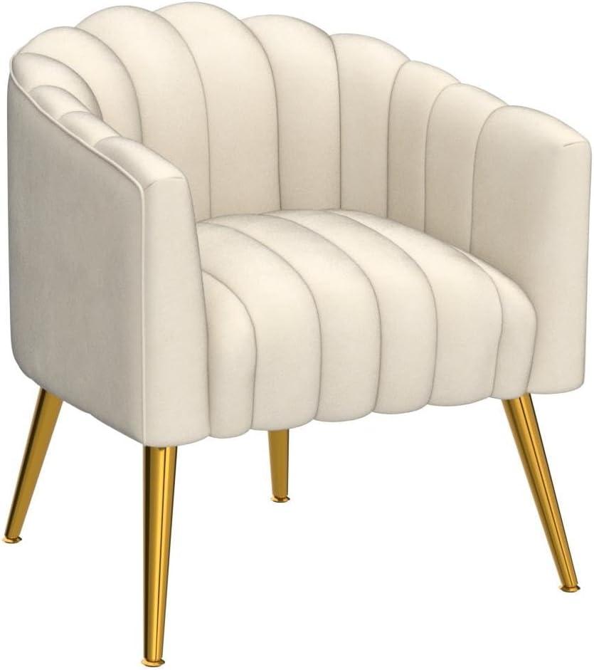 Beige Velvet Barrel Accent Chair with Gold Legs