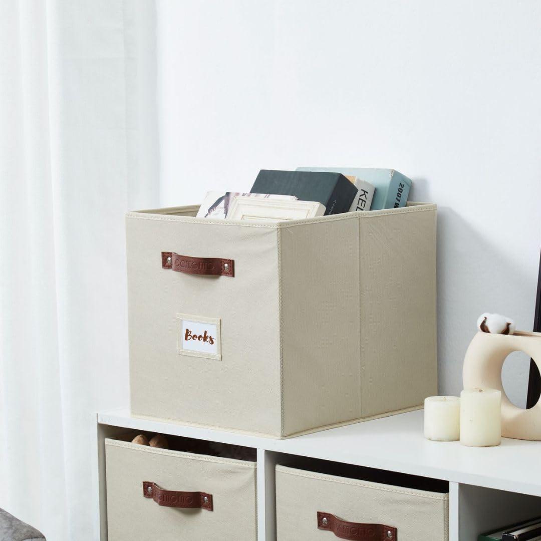 DECOMOMO Large Cube Storage Bin, Fabric Storage Bin, Organizing Cubes (Beige, Set of 4)