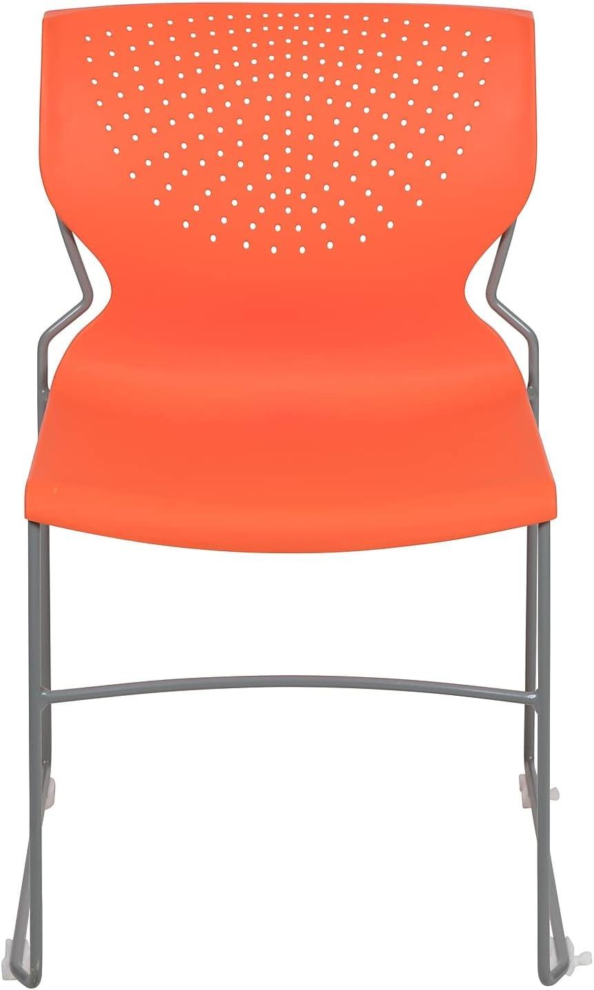 Sleek Orange Plastic Stackable Reception Chair with Gray Frame