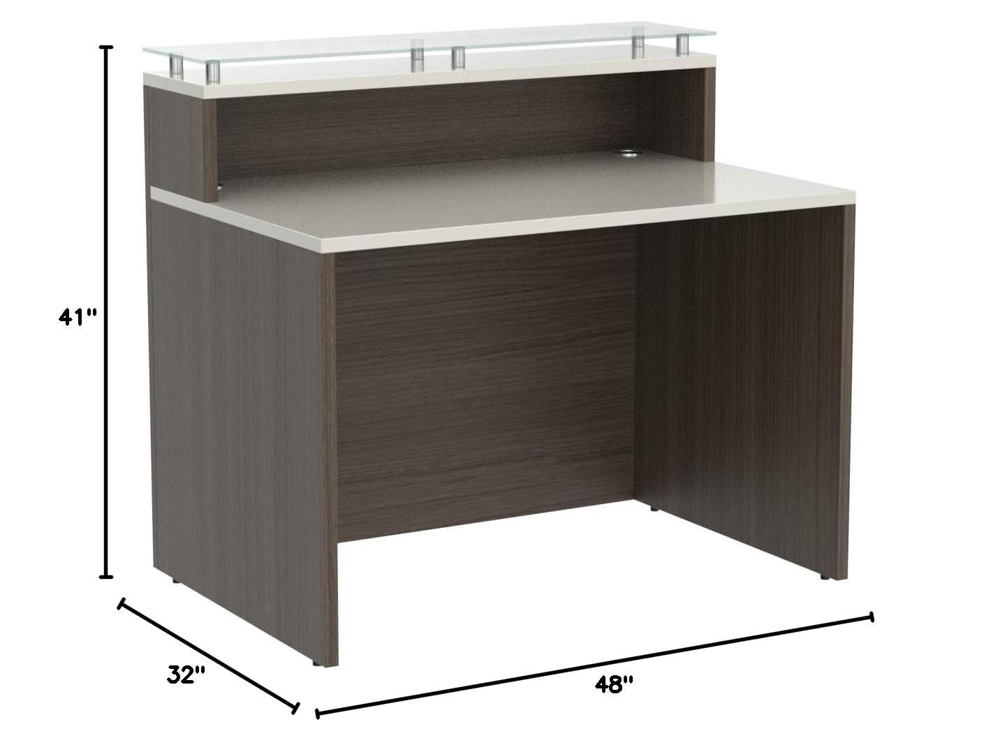 NBF Modern Small Reception Desk Counter Office Lobby Salon Durable Driftwood Laminate Cable Management Desk Compact 48"W x 32"D