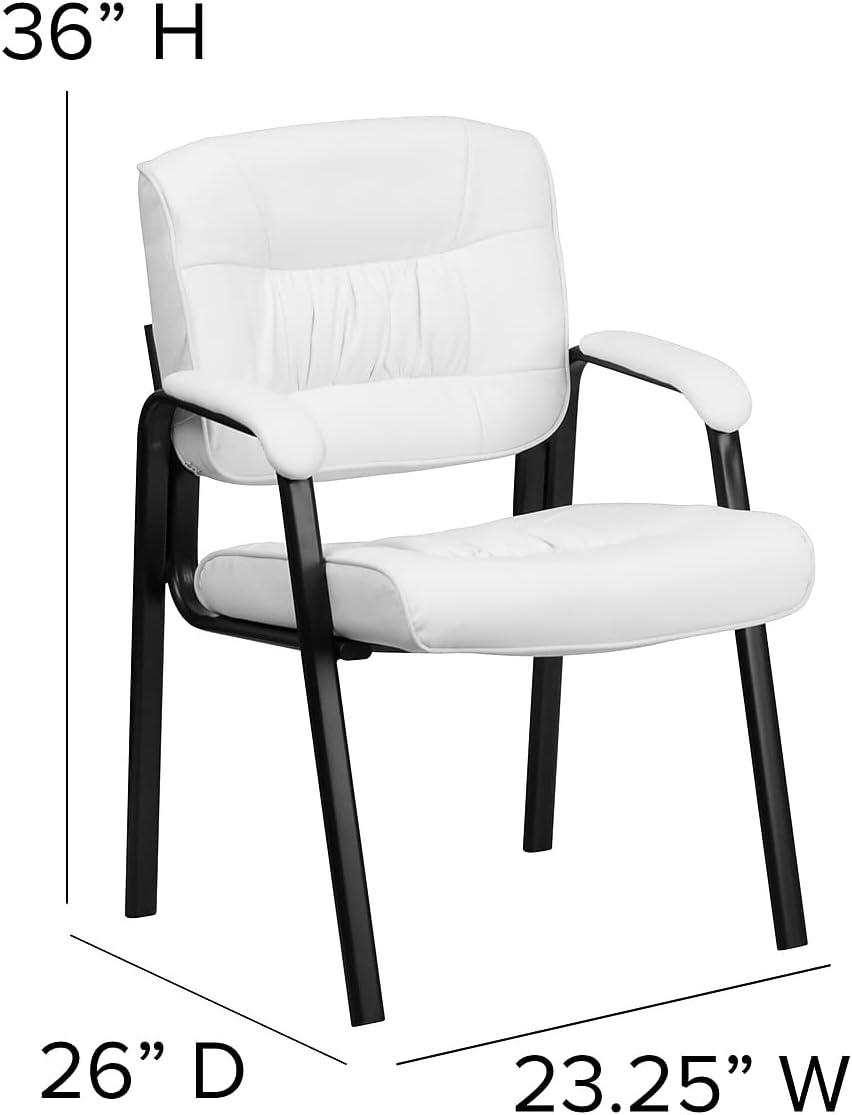 Flash Furniture Haeger White LeatherSoft Executive Side Reception Chair with Black Metal Frame