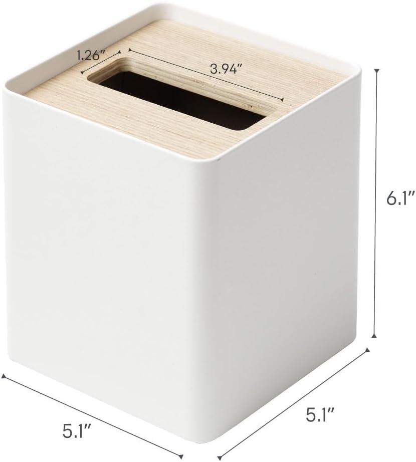 Yamazaki Home Yamazaki Home Square Reusable Tissue Box Cover Metal Container Case With Natural Wooden Lid,, Steel