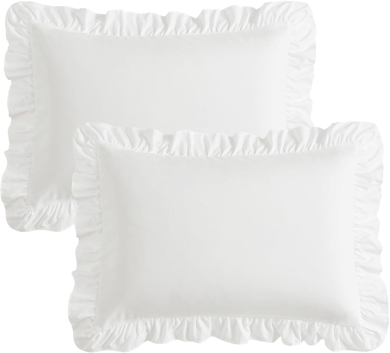 White Cotton Ruffled Standard/Queen Pillowcases Set of 2