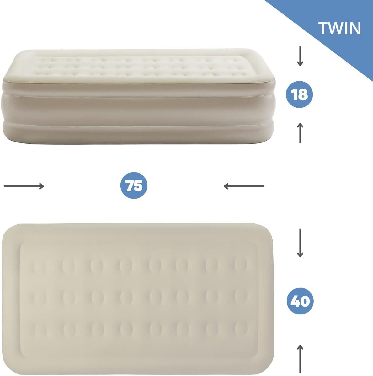 Simpli Comfy 18" Raised Twin Inflatable Air Mattress with Built-in AC Pump, Fast Self-Inflating Blow Up Air Bed with Waterproof Top for Home, Travel, Camping 75” x 40” x 18"…