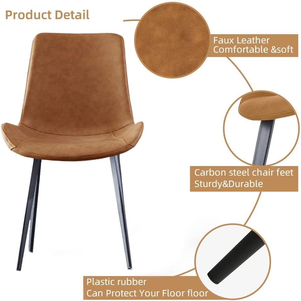 Chairs Set of 4, Modern Kitchen Dining Room Chairs, Upholstered Dining Accent Side Chairs in Faux Leather Cushion Seat and Sturdy Metal Legs (Set of 4 Brown Chairs)