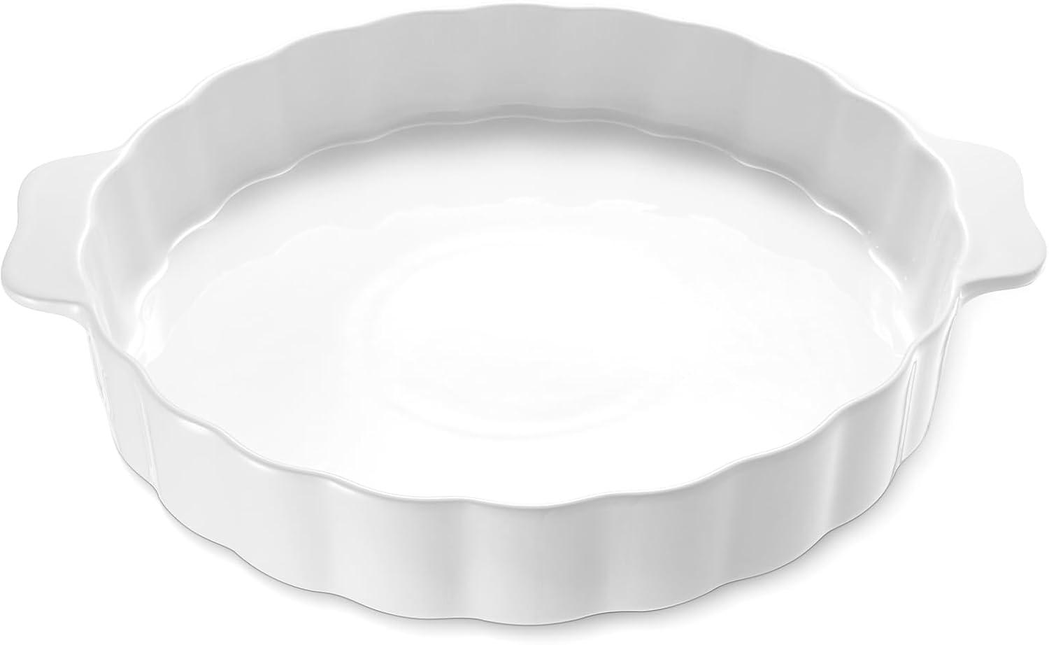 MASTER CRAFT WINDOW AND DOOR Ceramic Pie Pan For Baking,13Inch Round Baking Dish With Double Handle,Pie Plate With Ruffled Edge-Microwave, Dishwasher, And Oven Safe