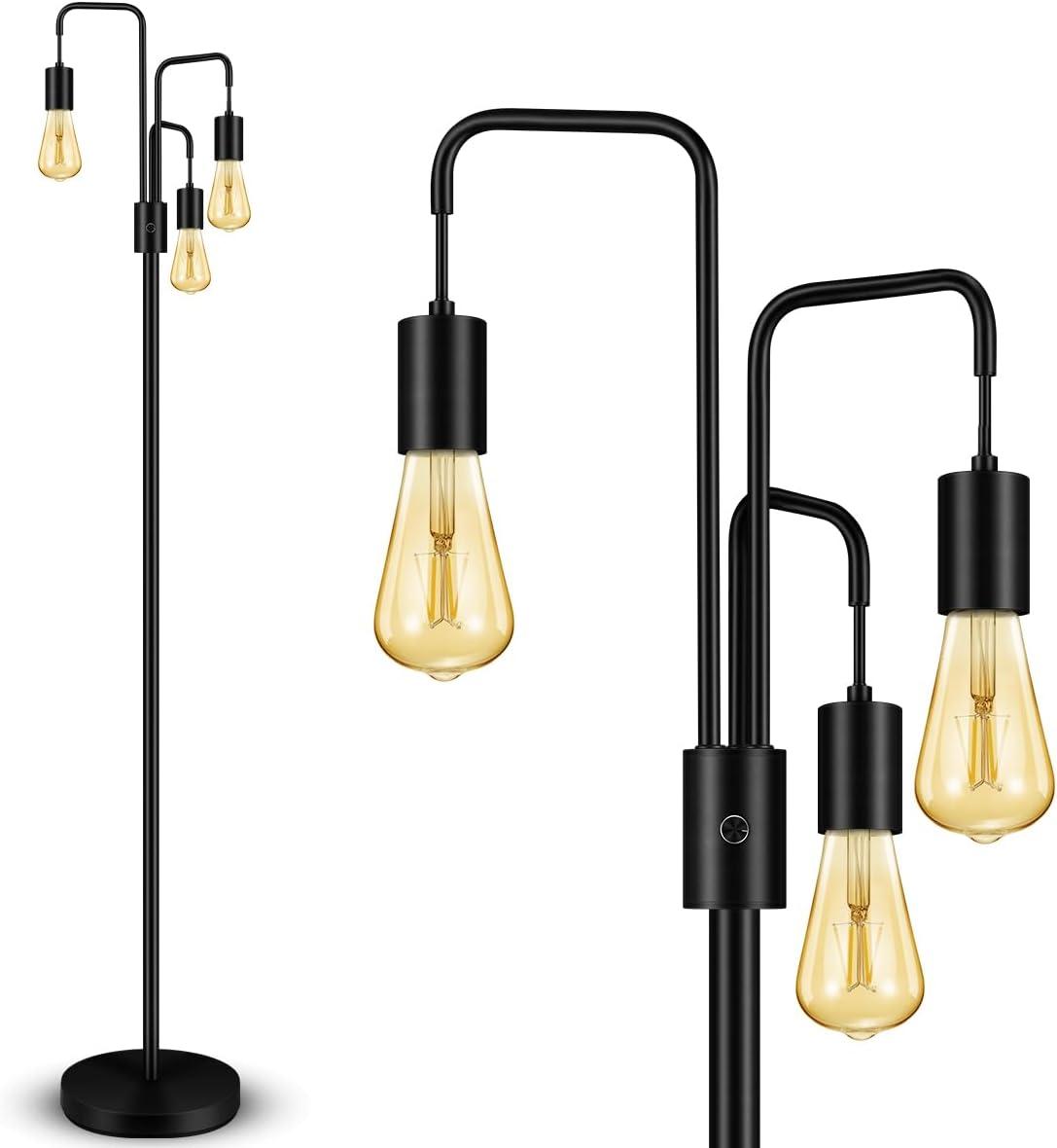 Living Room Industrial Floor Lamp, Modern Floor Lamp Standing Lamp With 3 Lights, Bulbs Not Included,
