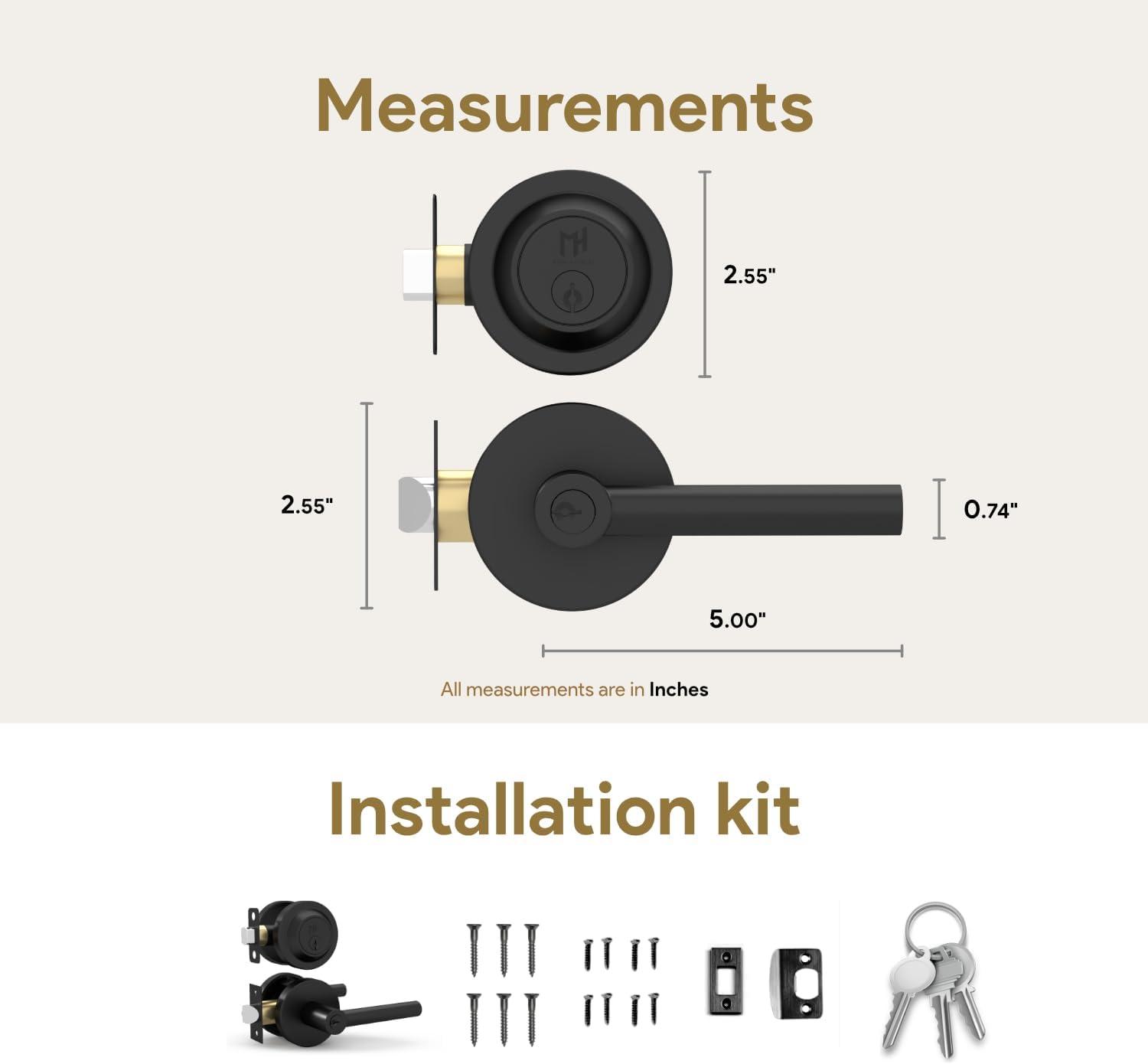 Matte Black Stainless Steel Entry Lever Door Handle Set