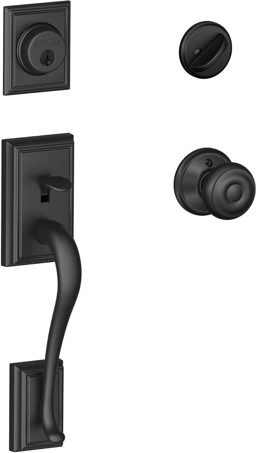 Matte Black Single Cylinder Handleset with Georgian Knob