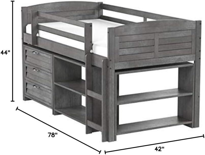 Donco Kids Louver Twin Antique Grey Modular Low Loft Bed - Configuration A