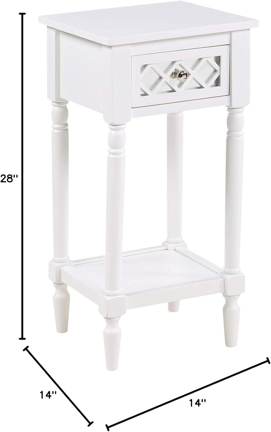 Convenience Concepts French Country Khloe Deluxe 1 Drawer Accent End Table 14" - Traditional Farmhouse Side Table with Mirrored Storage Drawer and Shelf for Living Room, White