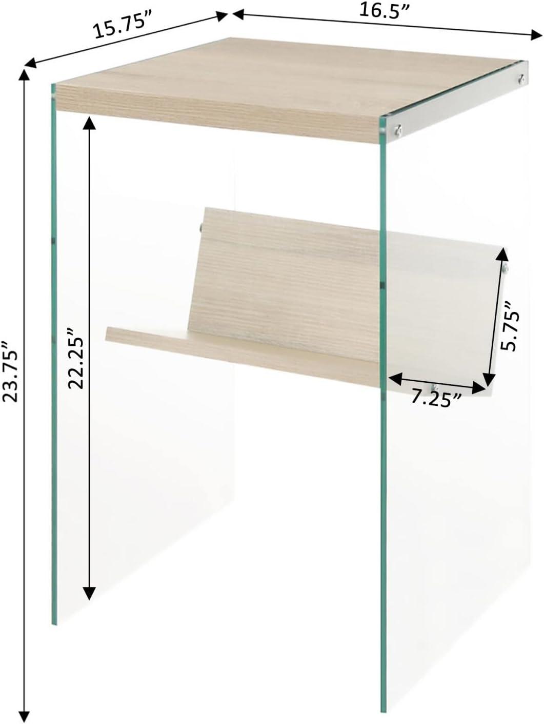 Convenience Concepts SoHo Glass End Table with Shelf, Weathered White