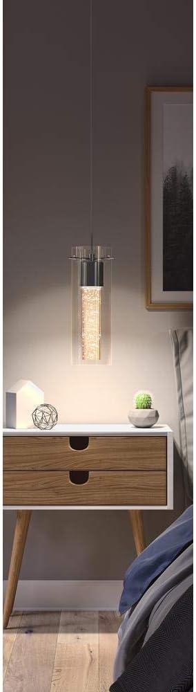 Chrome Cylinder LED Pendant Light with Bubble Glass