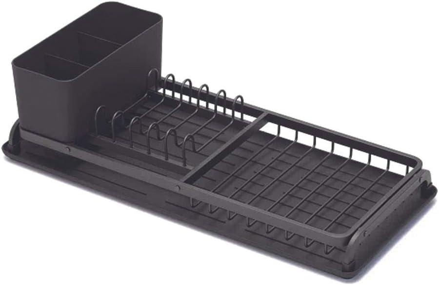 Compact Dark Gray Aluminum Dish Drying Rack with Utensil Cup