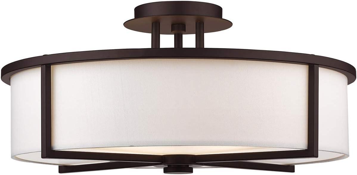 Elegant Bronze 4-Light Semi-Flush Drum Ceiling Fixture with Off-White Shade