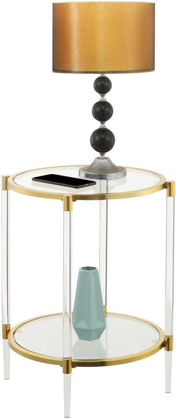 Convenience Concepts Royal Crest Acrylic Clear Glass End Table with Gold Frame