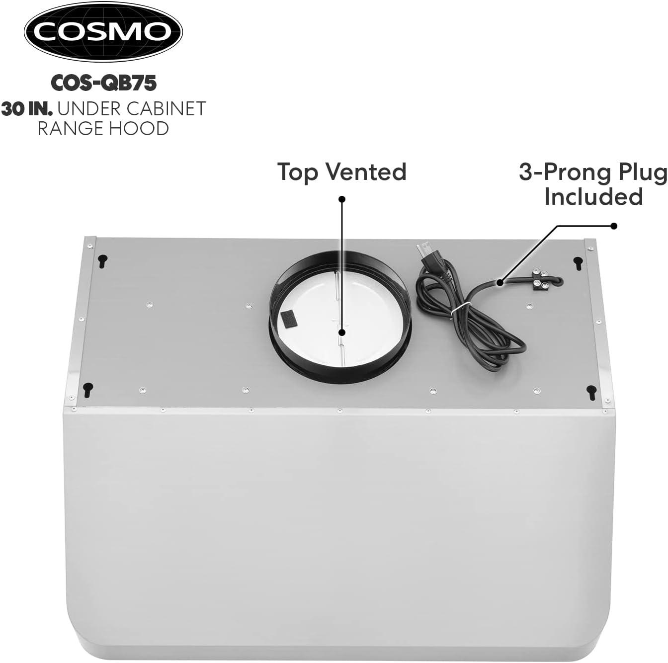 Cosmo COS-QB75 30 in. Ducted Under Cabinet 500 CFM Range Hood in Stainless Steel