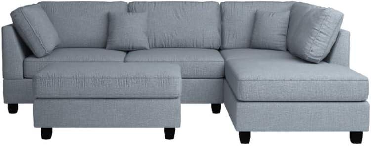 Poundex 3 Piece Fabric Reversible Sectional Sofa Set with Ottoman in Gray