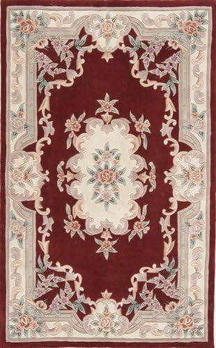 Burgundy and Cream Hand-Tufted Wool Floral Area Rug